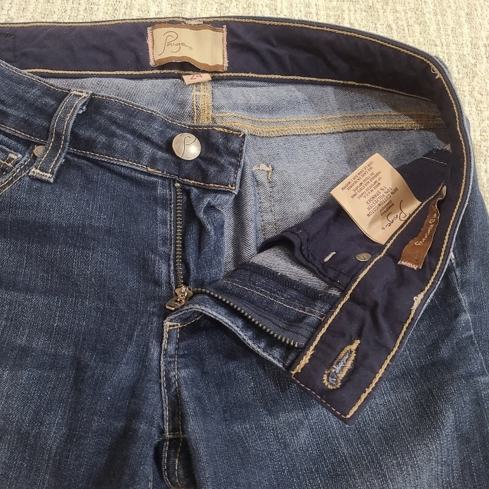 Paige Womens Peg Skinny Jeans Blue Dark Wash Straight Leg Stretch Denim 24 - Picture 4 of 11